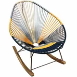 Mecedora Acapulco en combinación azul oscuro, gris y amarillo, vista en ángulo