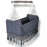 Hamaca para bebé en color azul oscuro con flecos de macramé