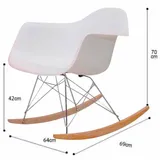 Dimensiones de la mecedora Eames: 70 cm de alto, 64 cm de ancho y 69 cm de profundidad